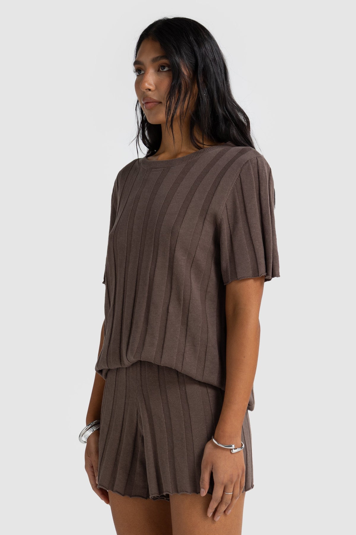 Amara Relaxed Knit T Shirt Espresso